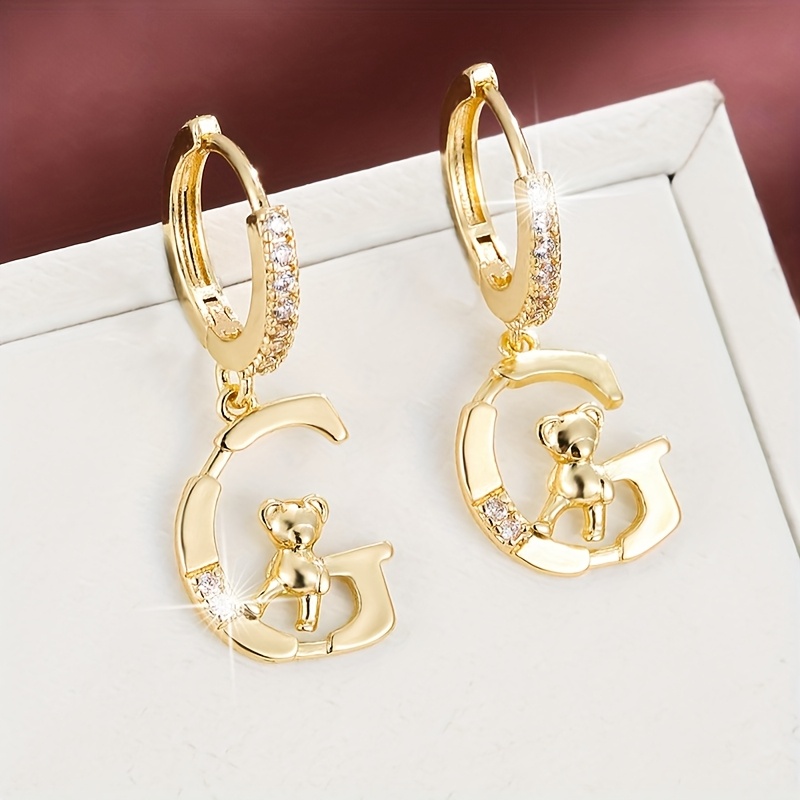 Women's Fashionable Letter Bear Design Drop Earrings Set
